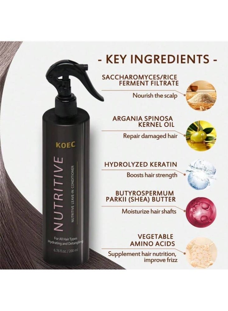 KOEC بلسم مغذي بدون شطف 200 مل يلمع ويصلح خصلات الشعر الملون والمصبوغ يحمي لون الشعر يوفر حماية حرارية بخاخ بلسم مرطب ومزيل تشابك للشعر بدون شطف - Image 4