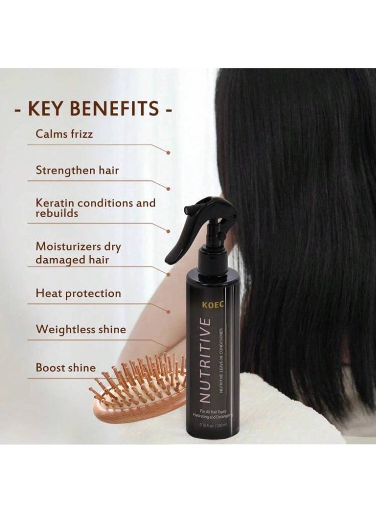 KOEC بلسم مغذي بدون شطف 200 مل يلمع ويصلح خصلات الشعر الملون والمصبوغ يحمي لون الشعر يوفر حماية حرارية بخاخ بلسم مرطب ومزيل تشابك للشعر بدون شطف - Image 5