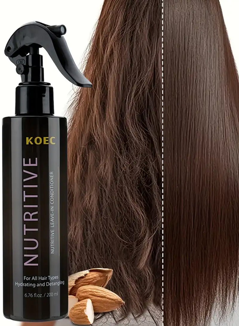 KOEC بلسم مغذي بدون شطف 200 مل يلمع ويصلح خصلات الشعر الملون والمصبوغ يحمي لون الشعر يوفر حماية حرارية بخاخ بلسم مرطب ومزيل تشابك للشعر بدون شطف - Image 1