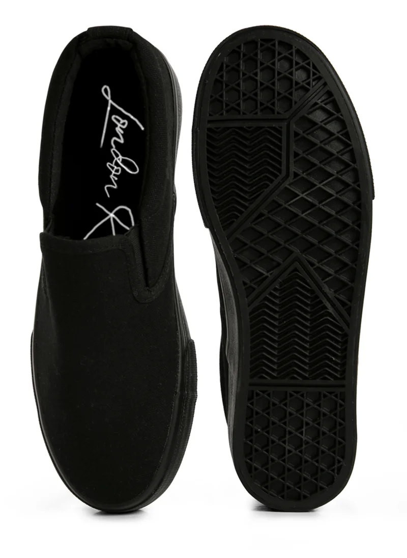 London Rag Black Slip On Canvas Sneakers