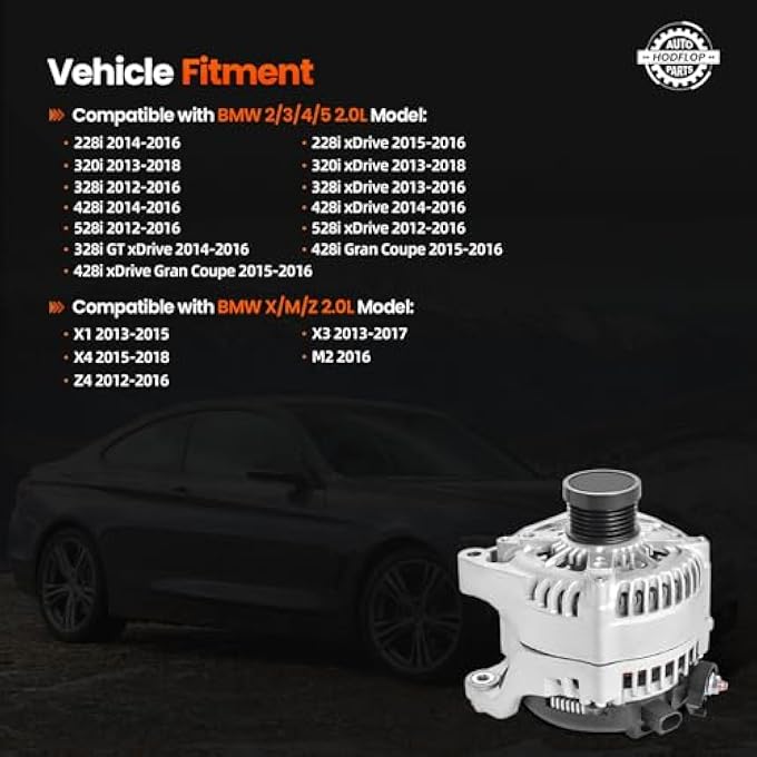 hodflop 12317605061 Alternator Fits for B-M-W 228i 320i 328i 428i 528i xDrive Gran Coupe M2 Z4 X1 X3 X4 2012-2018, 12V 210A CW 6-Groove Pulley - Image 2