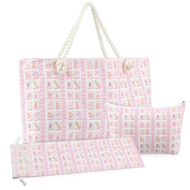 Sunnymove Empty Mahjong Bags Set for Tiles and Racks 24x13x4.7 Inch American Mahjong Carrying Bag Tote Tiles Bag Drawstring Protective Sleeve for Rack Pusher Party Travel, Case Only(Tile) - Image 1
