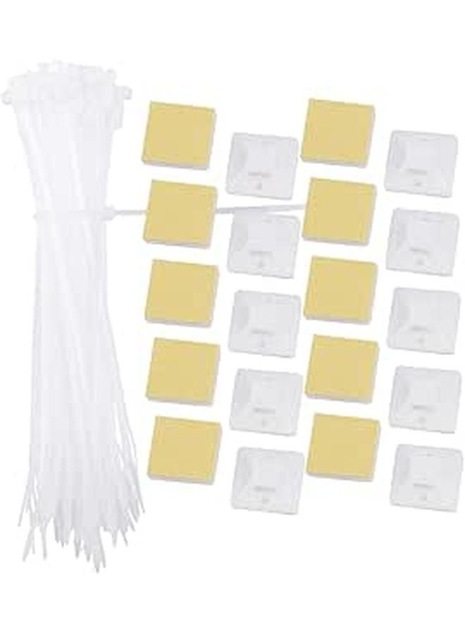 White Self Adhesive Cable Tie Holders Wire Management Mounts Easy Install No Tools Required - Image 1