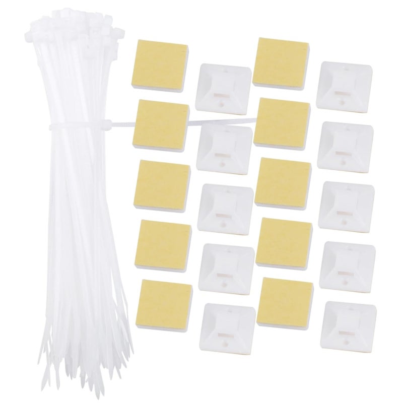 White Self Adhesive Cable Tie Holders Wire Management Mounts Easy Install No Tools Required - Image 2