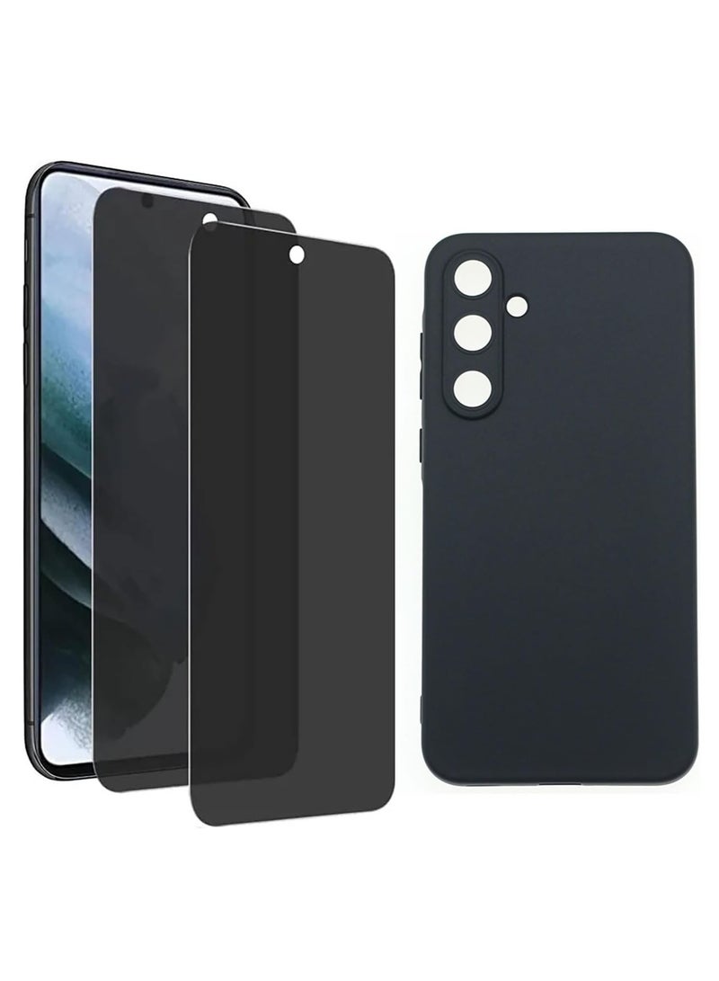 ELTRAZONE Case Compatible with Samsung galaxy a35 5g Case Cover & (2Pcs) Privacy Screen Protector Tempered Glass Protector Soft TPU Cover(black) (Black) - Image 1