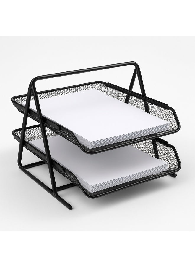 ROCO Mesh Letter Tray 2 Tier A4 Paper Organizer Black | Metal Desk File Holder | Document Shelf | Office Paper Rack | Desktop Document Organizer - Image 3
