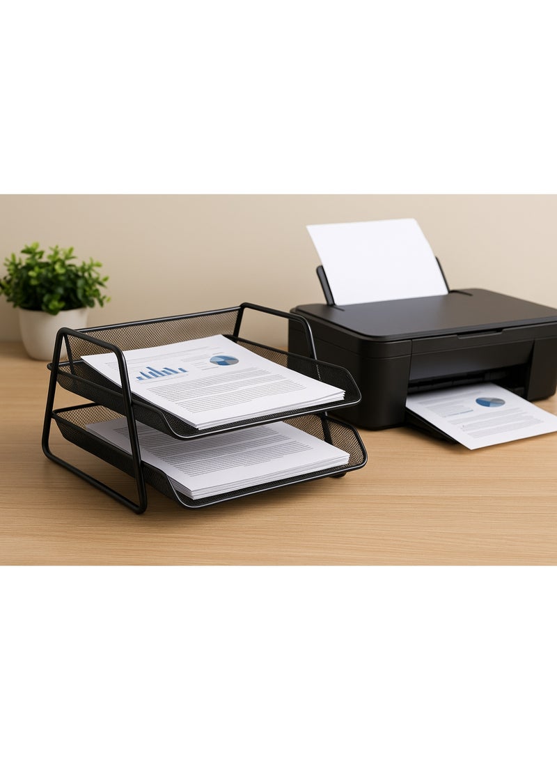 ROCO Mesh Letter Tray 2 Tier A4 Paper Organizer Black | Metal Desk File Holder | Document Shelf | Office Paper Rack | Desktop Document Organizer - Image 4