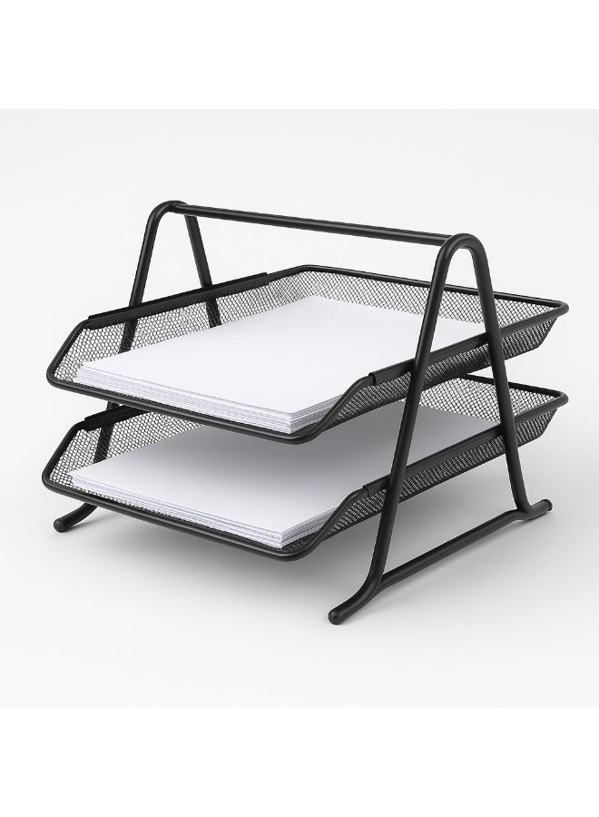 ROCO Mesh Letter Tray 2 Tier A4 Paper Organizer Black | Metal Desk File Holder | Document Shelf | Office Paper Rack | Desktop Document Organizer - Image 2