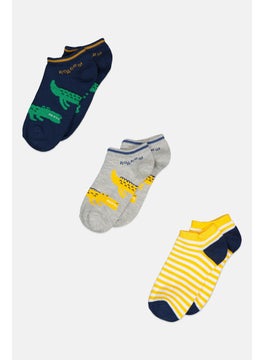 RBX Kids Boy 3 Pairs Allover Printed Ankle Socks, Navy  - Image 1