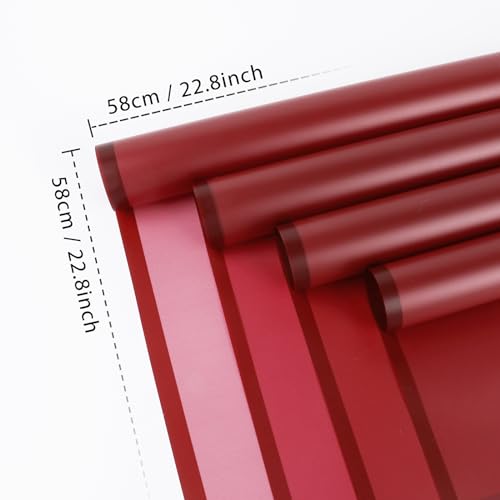 FUHITIM 20 Sheets Flower Wrapping Paper - Waterproof Floral Bouquet Packaging Paper for DIY Crafts，Florist Supplies Packaging Paper for Wedding Birthday Gift (Translucent Wine Red) - Image 2
