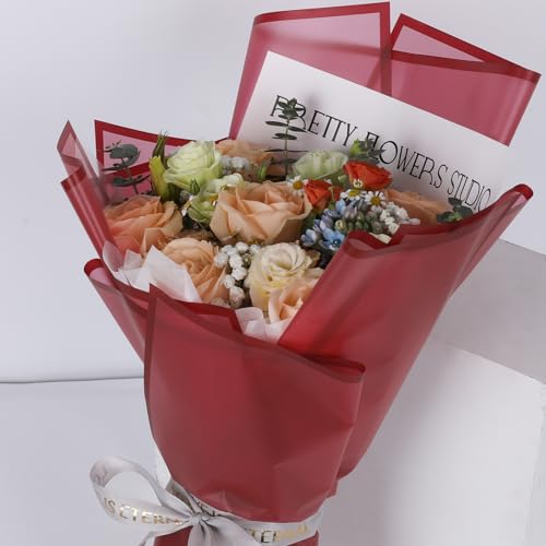 FUHITIM 20 Sheets Flower Wrapping Paper - Waterproof Floral Bouquet Packaging Paper for DIY Crafts，Florist Supplies Packaging Paper for Wedding Birthday Gift (Translucent Wine Red) - Image 5