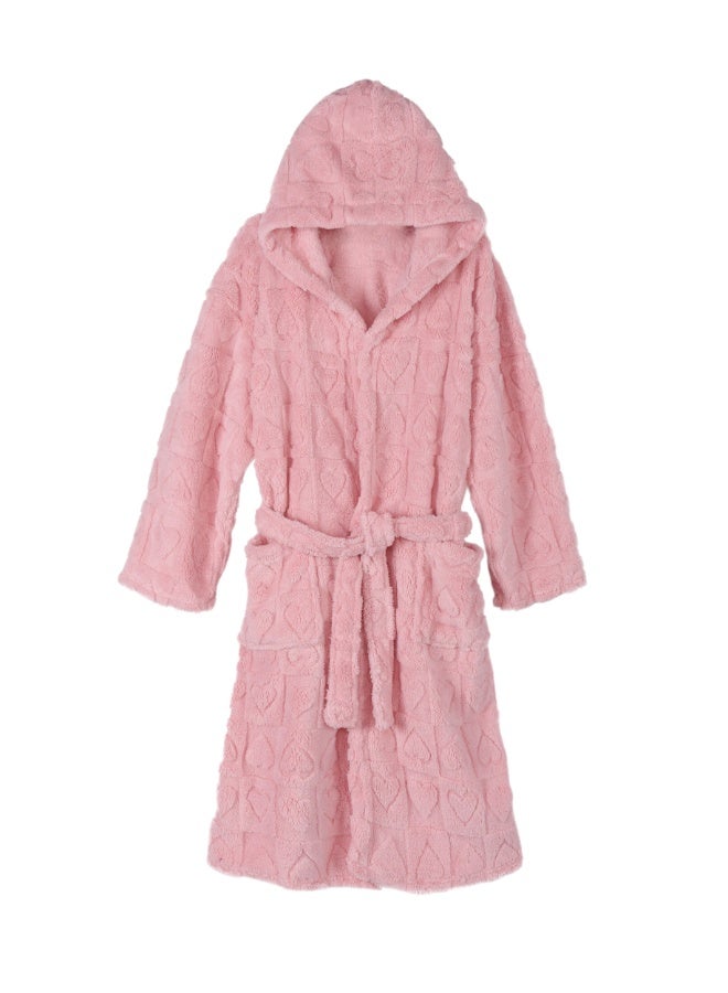 ايست من نون رداء حمام طويل بغطاء رأس من الجاكار - 260 جرامًا للمتر المربع مصنوع من البوليستر الناعم بنسبة 100% للنساء - غطاء رأس وجيب - لون وردي، مقاس كبير - Image 3