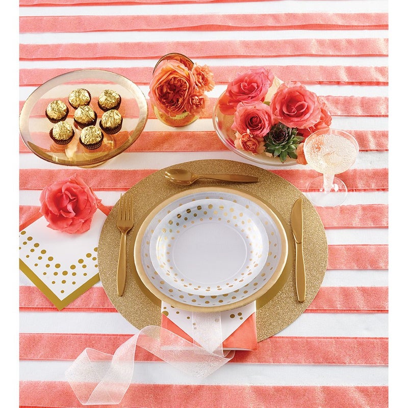 CREATIVE CONVERTING 8-Count Glitz Round Placemats with Glitter Border, Gold - Image 2