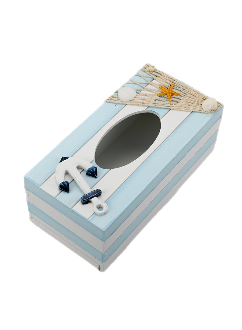 Mediterranean Sea Style Wooden Antique Tissue Box Cover Rectangular Tissue Holder Durable Wooden Tissue Box With Sliding Bottom Napkin Holder For Easy-Refill For Home Decor Bathspace  - Image 1
