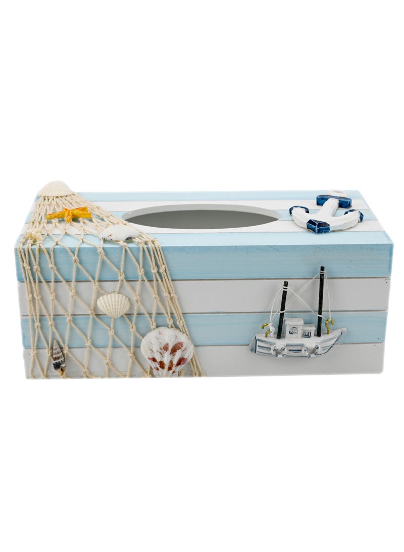 Mediterranean Sea Style Wooden Antique Tissue Box Cover Rectangular Tissue Holder Durable Wooden Tissue Box With Sliding Bottom Napkin Holder For Easy-Refill For Home Decor Bathspace  - Image 2