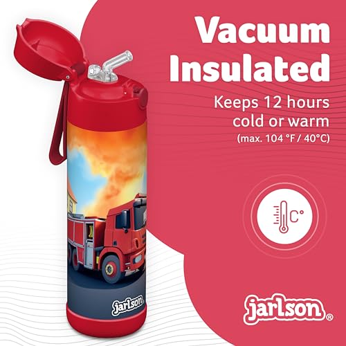 Jarlson Kids Water Bottle CHARLI 18OZ Stainless Steel Thermo Bottle with Straw Insulated Spill Proof Waterbottle for School Sports Thermo Tumbler for Boys Girls Fire Engine - Image 3