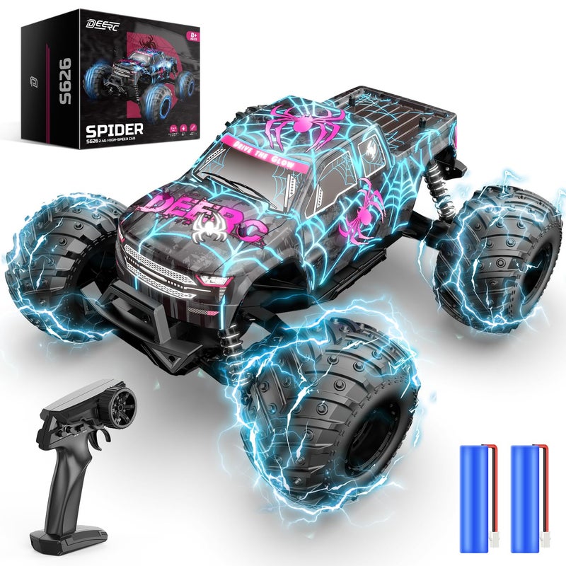 DEERC 116 Glowing Spider Remote Control Car Fast RC Cars W2 Rechargeable Batteries for 40 Min Play All Terrain OffRoad Monster Truck Toys for Boys Kids Age 47 812 Birthday Xmas Gift - Image 2