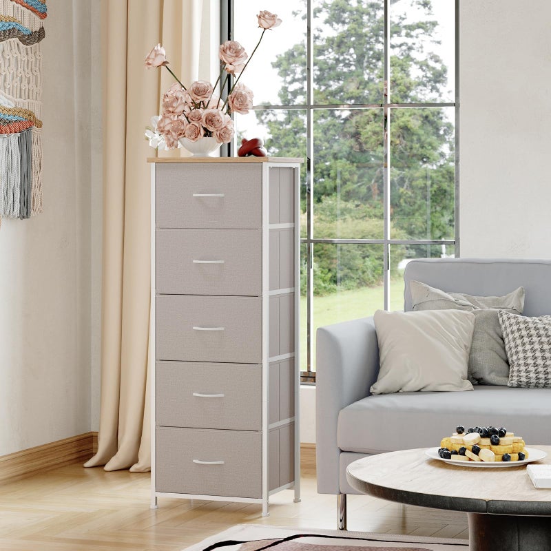 Somdot Tall Dresser for Bedroom with 5 Drawers, Storage Organizer Chest of Drawers with Removable Fabric Bins for Closet Bedside Living Room Laundry Entryway Hallway, Ash Grey - Image 4