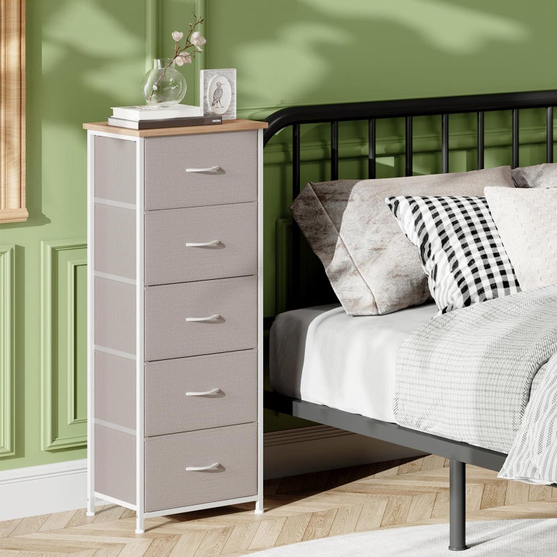 Somdot Tall Dresser for Bedroom with 5 Drawers, Storage Organizer Chest of Drawers with Removable Fabric Bins for Closet Bedside Living Room Laundry Entryway Hallway, Ash Grey - Image 2