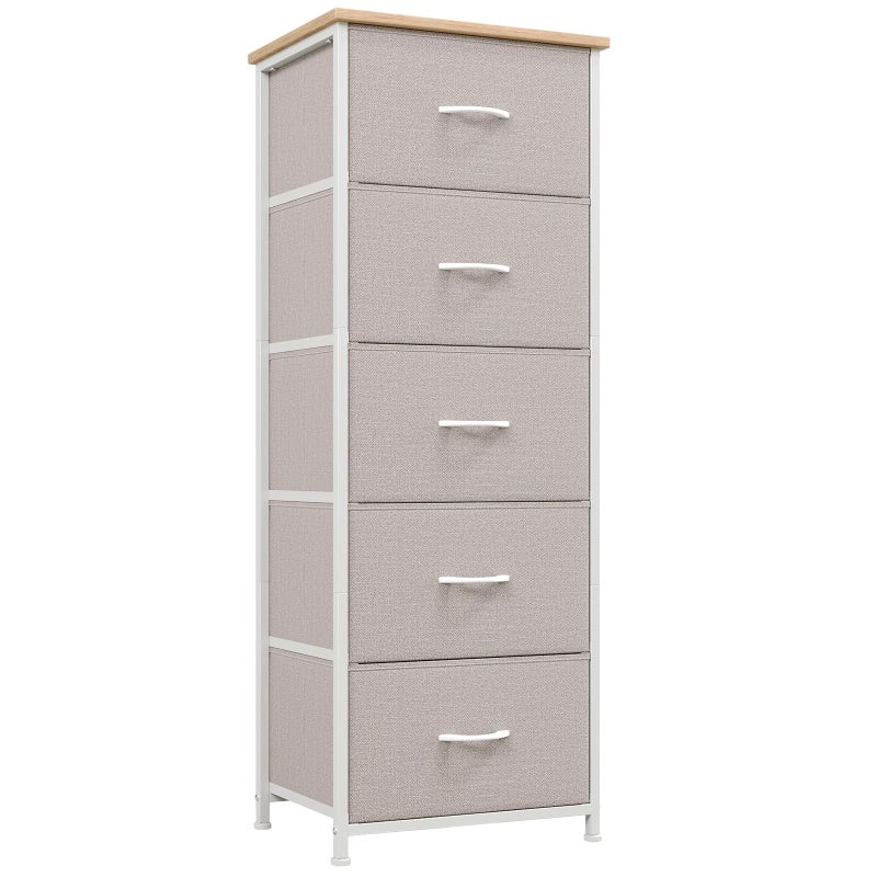 Somdot Tall Dresser for Bedroom with 5 Drawers, Storage Organizer Chest of Drawers with Removable Fabric Bins for Closet Bedside Living Room Laundry Entryway Hallway, Ash Grey - Image 1