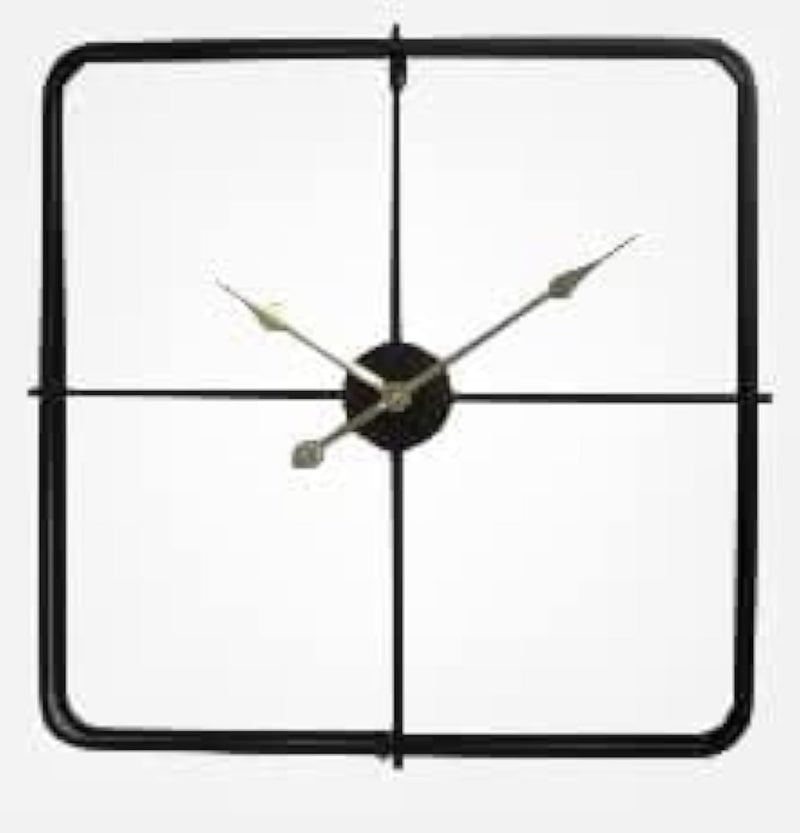 Decorhills Black Square Wall Clock - Decorative Wrought Iron Non-Ticking Quartz Clock for Living Room, 60cm