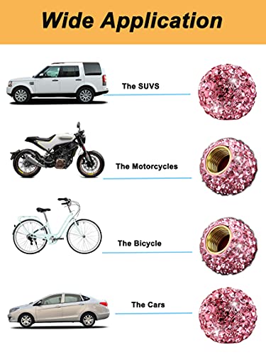 Muxkenper Car Wheel Tire Valve 4 Pack Handmade Crystal Rhinestone Tire Valve Stem Air Caps Cover Bling Car Accessories (Pink) - Image 2