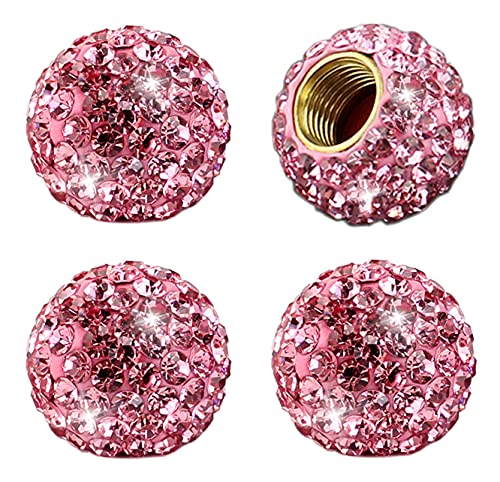 Muxkenper Car Wheel Tire Valve 4 Pack Handmade Crystal Rhinestone Tire Valve Stem Air Caps Cover Bling Car Accessories (Pink) - Image 1