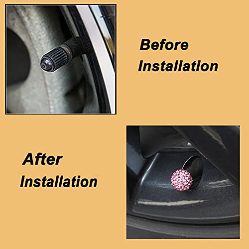 Muxkenper Car Wheel Tire Valve 4 Pack Handmade Crystal Rhinestone Tire Valve Stem Air Caps Cover Bling Car Accessories (Pink) - Image 3