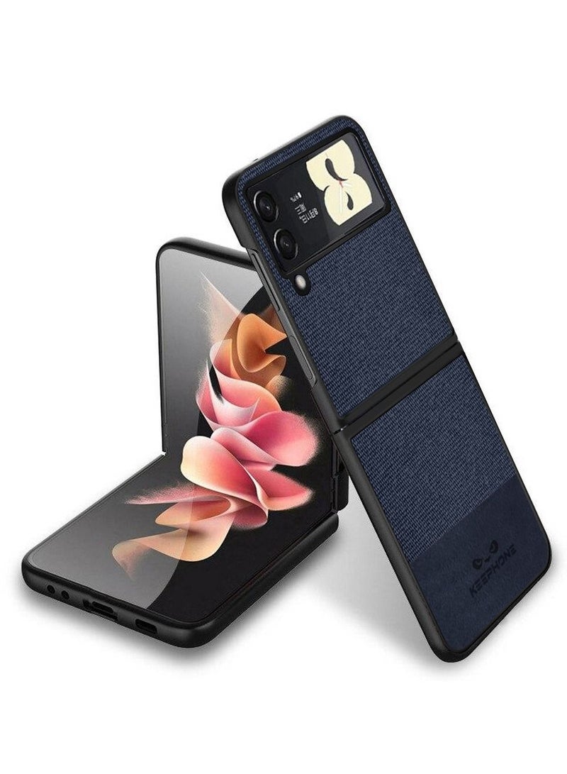CATANES Samsung Galaxy Z Flip 4 Case Hybrid Leather Folding Slim Full Body Protection Cover Compatible with Galaxy Z Flip4 2022 6.7 inch Dark Blue - Image 1