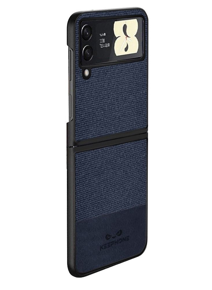 CATANES Samsung Galaxy Z Flip 4 Case Hybrid Leather Folding Slim Full Body Protection Cover Compatible with Galaxy Z Flip4 2022 6.7 inch Dark Blue - Image 2