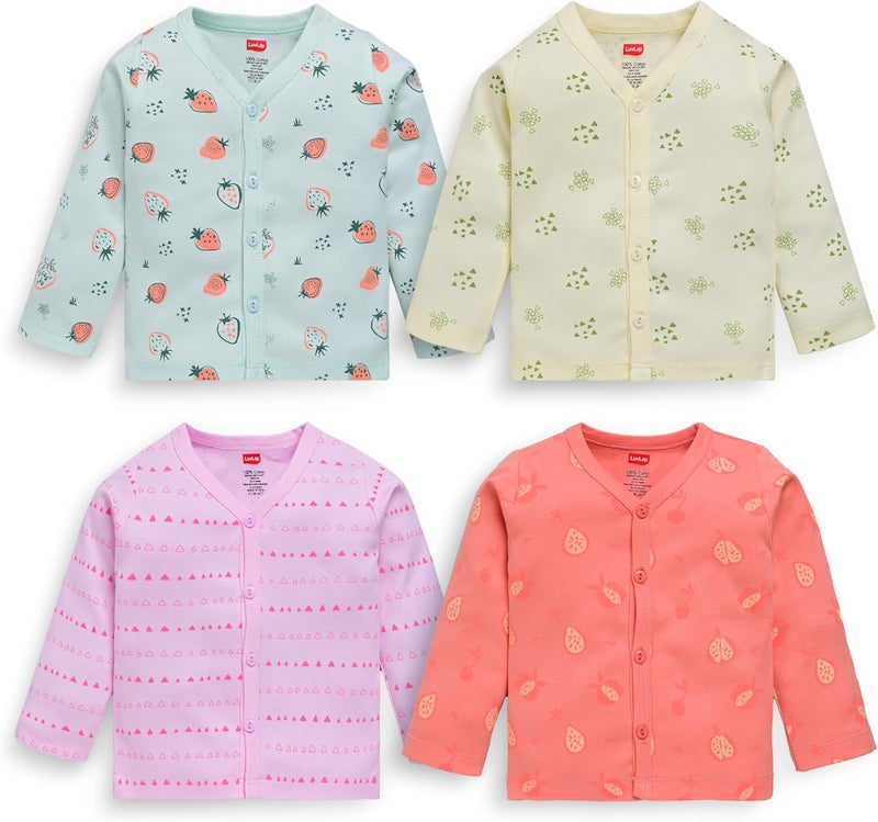 LuvLap Unisex Full Sleeve Jhabla Set - 4 Pack, 3-6 Months, Multicolour - Image 1