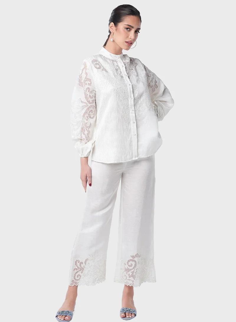 Threadz by Ajooni Uneven Lace Patch Shirt And Pants Set