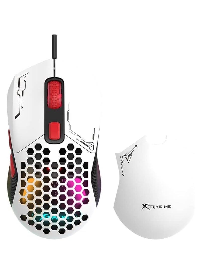 XTRIKE ME GM-316W RGB Gaming Mouse - Optical Sensor 7,200 DPI - Detachable Top Covers - Lightweight Only 67G - White - Image 1