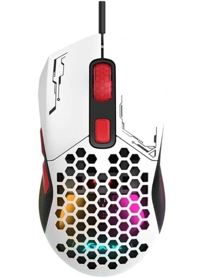 XTRIKE ME GM-316W RGB Gaming Mouse - Optical Sensor 7,200 DPI - Detachable Top Covers - Lightweight Only 67G - White - Image 3