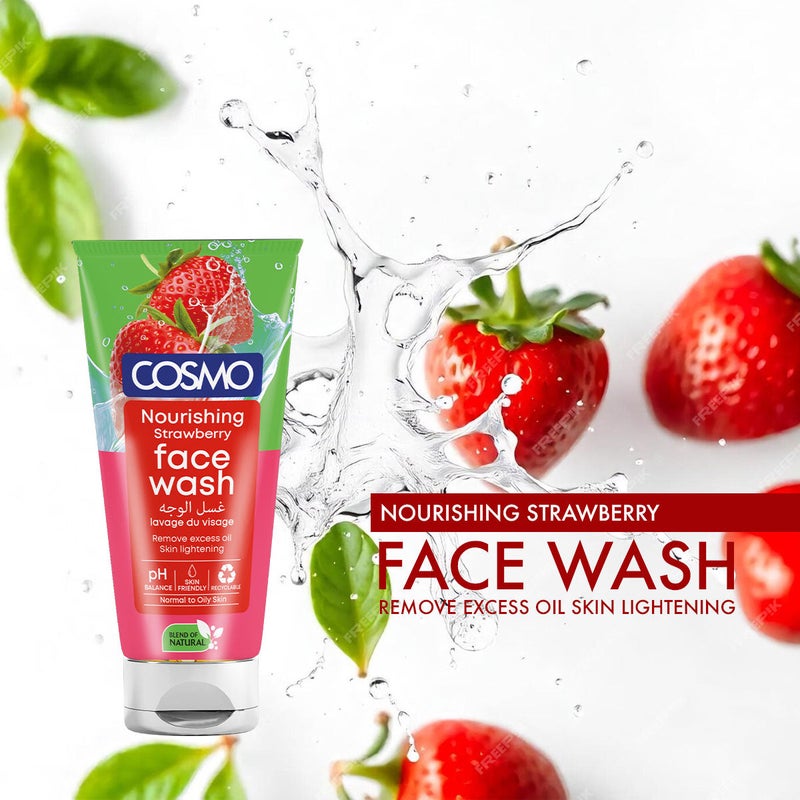 COSMO Nourishing Strawberry Face Wash 150ml,  Nourish Skin Removes Dirt, Deep Cleansing, for All Skin Types - Image 2