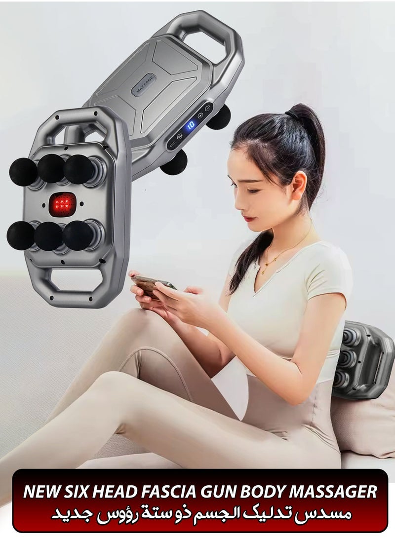 ELTRAZONE New Six Head Electric Fascia Gun Massager with Vibration & Red Light Therapy – Deep Tissue Muscle Massage Gun for Pain Relief, Body Relaxation & Blood Circulation | Back, Waist, Legs, Neck, Shoulders, Arms & Feet - Image 1