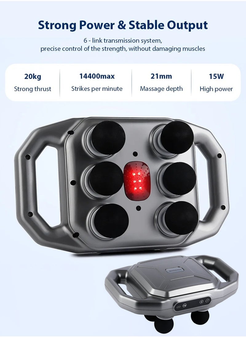 ELTRAZONE New Six Head Electric Fascia Gun Massager with Vibration & Red Light Therapy – Deep Tissue Muscle Massage Gun for Pain Relief, Body Relaxation & Blood Circulation | Back, Waist, Legs, Neck, Shoulders, Arms & Feet - Image 4