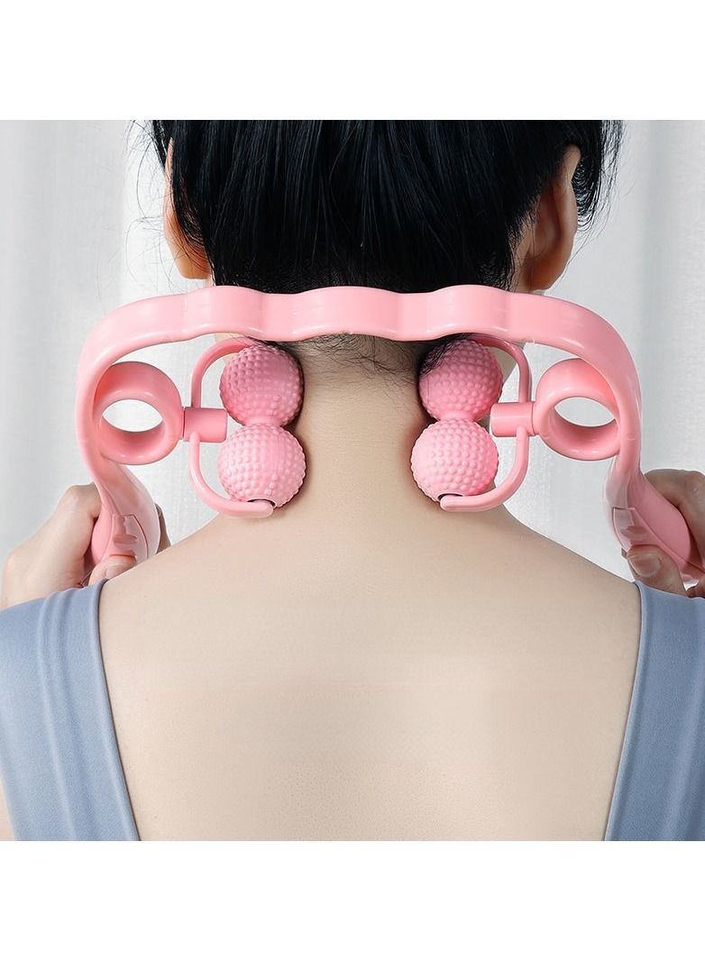 DubaiGallery Roller 4-wheel Neck Massager Plastic Pressure Point Therapy Neck Massage Tools Neck Massage Relieve Hand/Waist/Legs Roller Massage Tool Pink - Image 2