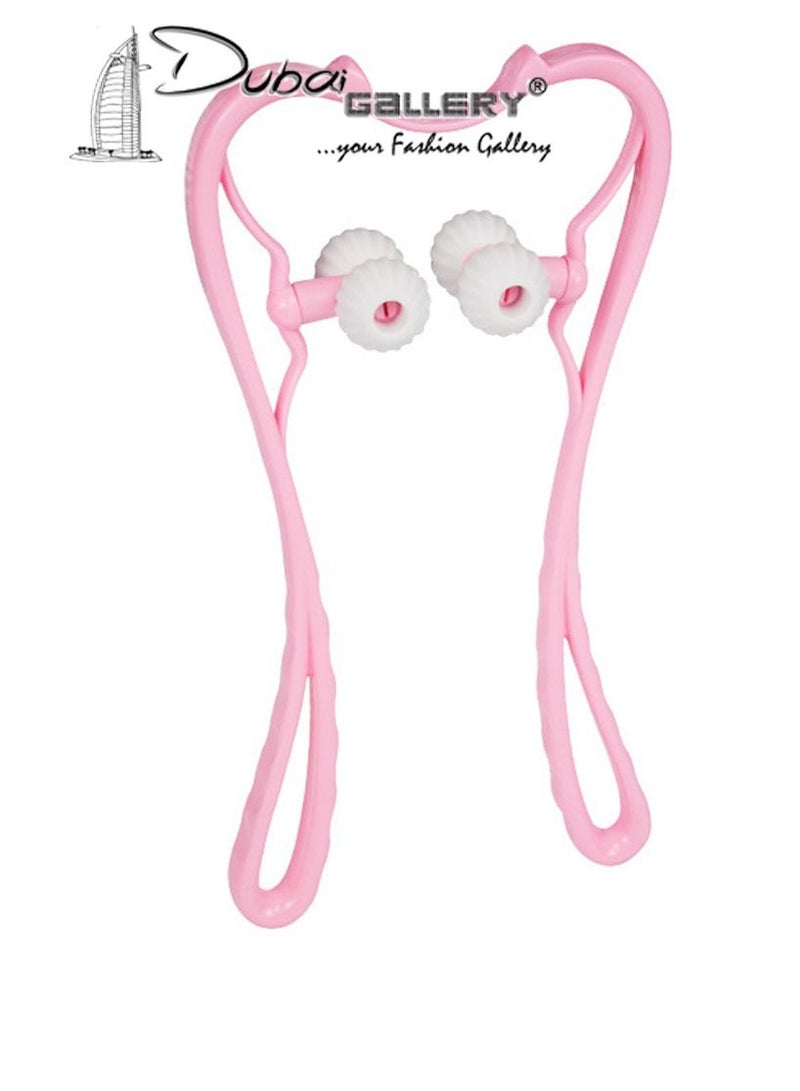 DubaiGallery Roller 4-wheel Neck Massager Plastic Pressure Point Therapy Neck Massage Tools Neck Massage Relieve Hand/Waist/Legs Roller Massage Tool Pink - Image 1