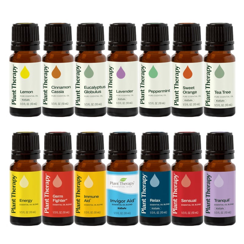 Plant Therapy 7 & 7 Essential Oils Set 7 Single Oils: Lavender, Peppermint & More, 7 Synergy Blends 100% Pure, Undiluted, Natural Aromatherapy, Therapeutic Grade 10 mL (1/3 oz) - Image 1