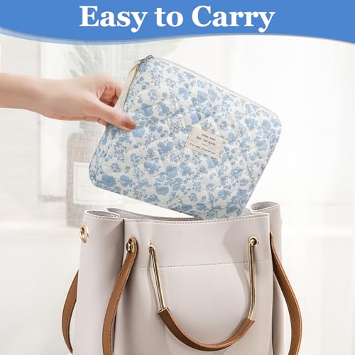 Gosect 2PC Makeup Bag Set, Cute Cosmetic Bag for Women Girls, Floral Coquette Aesthetic Toiletry Bag, Travel Make Up Organizer Bag (Blue Floral) - Image 4