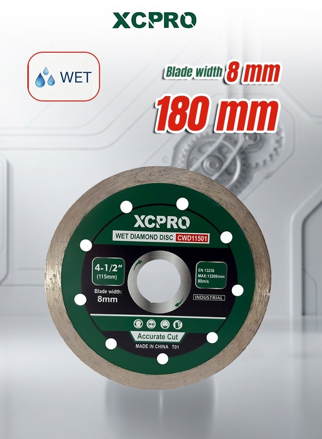Wet Diamond Disc 180mm x 22.2mm, 8mm Blade Width Diamond Cutting Wheel for Compatible Wet Cutting Applications, Color Box Packaging