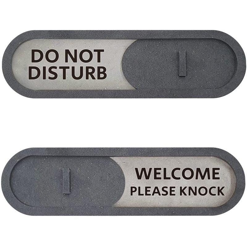 GEEKBEAR Do Not Disturb Welcome Slider Door Sign for Home Office - Premium MDF, 7.5 x 2.2 in (Gray) - Image 1