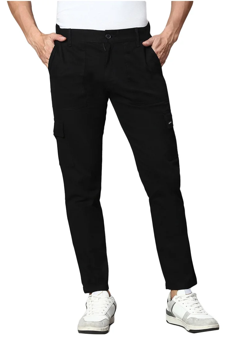 هوبرهولمي Regular Black Easy Wash Cargo Trousers for Men