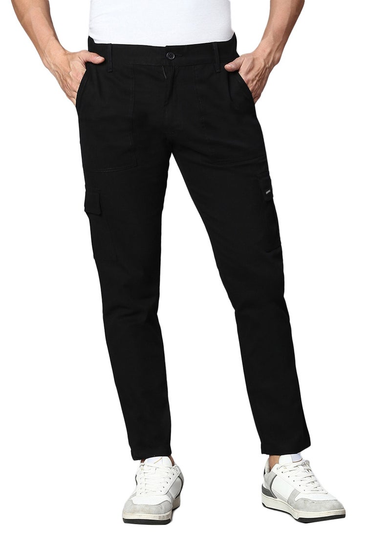 Hubberholme Regular Black Easy Wash Cargo Trousers for Men  - Image 1