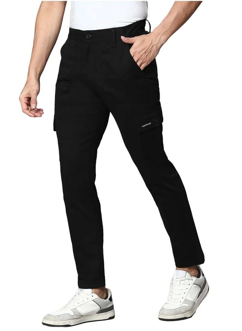 هوبرهولمي Regular Black Easy Wash Cargo Trousers for Men