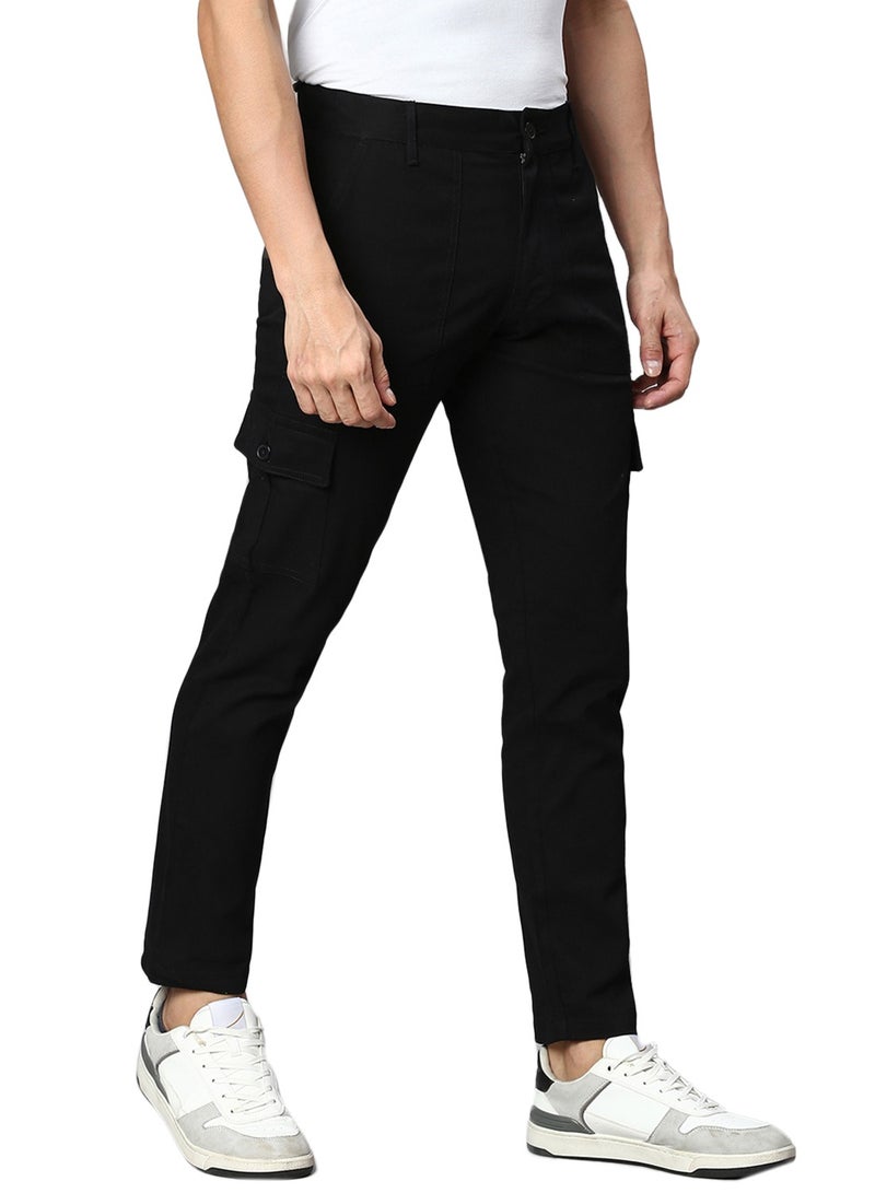 Hubberholme Regular Black Easy Wash Cargo Trousers for Men  - Image 3