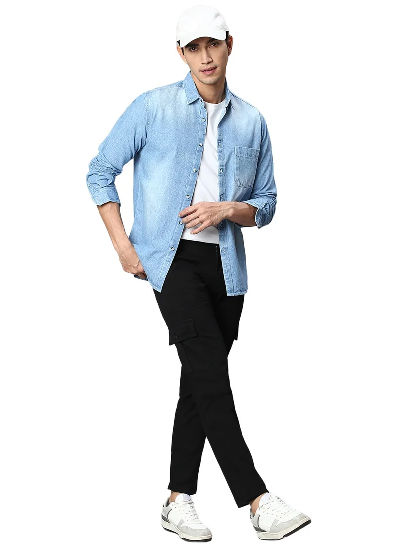 هوبرهولمي Regular Black Easy Wash Cargo Trousers for Men