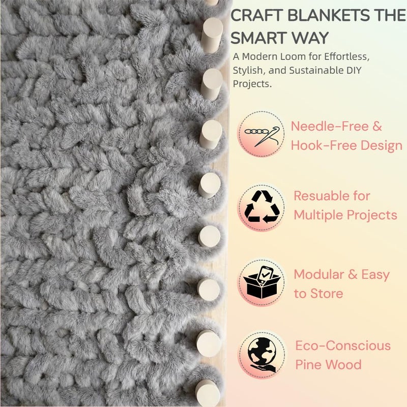 Lewhoo 55â€™ Chunky Knitting Blanket Loom Kit,Thick Nature Wooden Loom Frame for Beginners,3 Pack DIY Throw Blankets Knitting Tool for Hand - Image 4