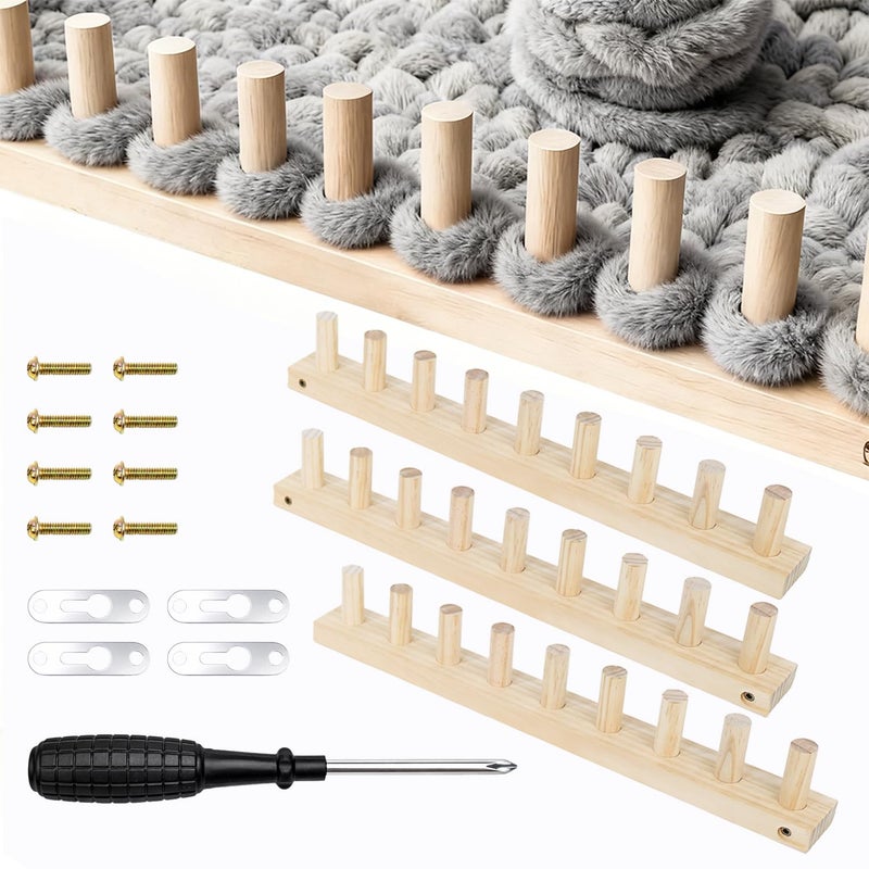 Lewhoo 55â€™ Chunky Knitting Blanket Loom Kit,Thick Nature Wooden Loom Frame for Beginners,3 Pack DIY Throw Blankets Knitting Tool for Hand - Image 1